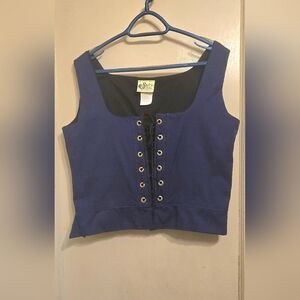 Fully Reversible Navy Black Medieval Costume Corset with Black Lace-Up